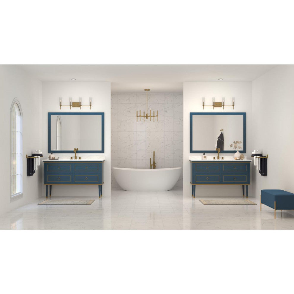 Elara Collection 31.65, 4-Light Vintage Brass Clear Glass Bath Vanity Light
