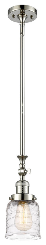 Small Bell 1 Light Mini Pendant, Polished Nickel, Deco Swirl