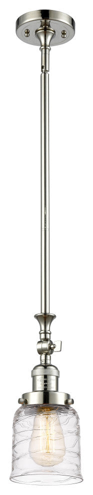Small Bell 1 Light Mini Pendant, Polished Nickel, Deco Swirl