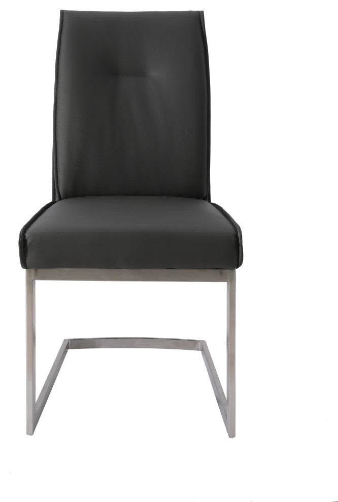 Dining Chair With Pu Seat and Brushed Stainless Steel Leg, Set of 2, Gray