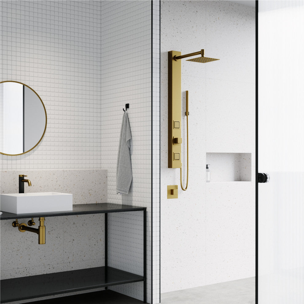 Orchid 39" H x 4" W 2-Jet Retro Shower Panel with Square Shower Head, Matte Brushed Gold