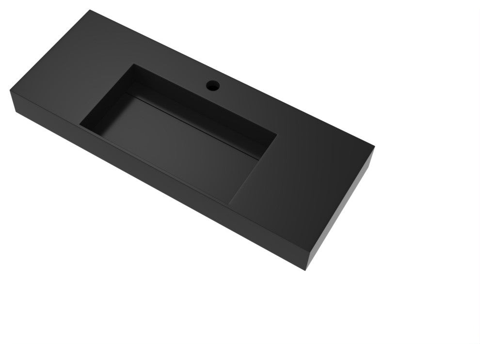 CastelloUSA Juniper Wall Mounted Countertop Concealed Drain Basin Sink, Black, 48, Center Basin, Standard