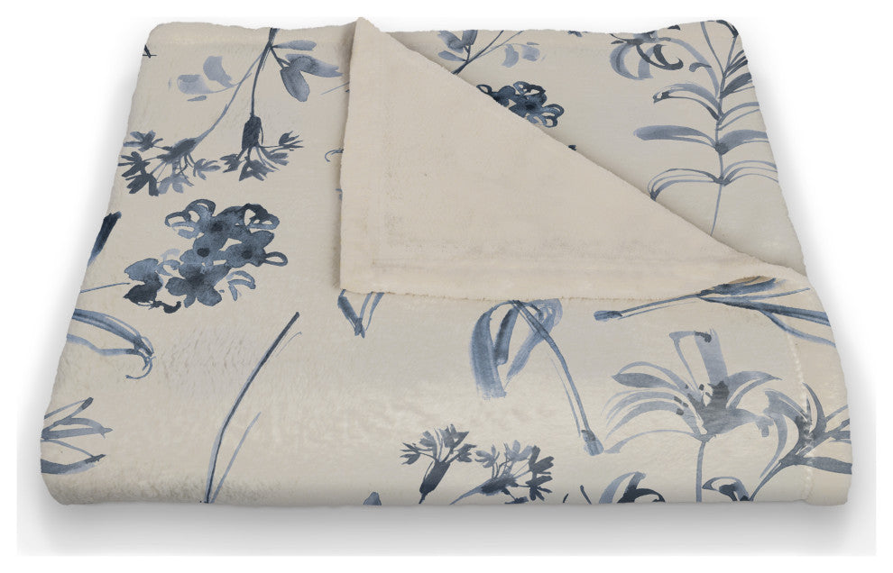 Blue Floral Pattern 50"x60" Coral Fleece Blanket