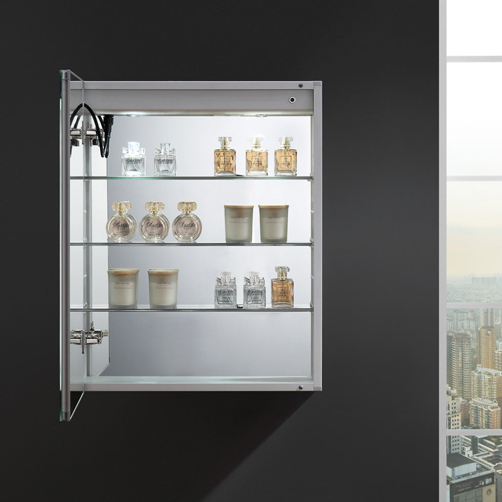 Spazio Bathroom Medicine Cabinet With LED Lighting and Defogger, 24"x30"