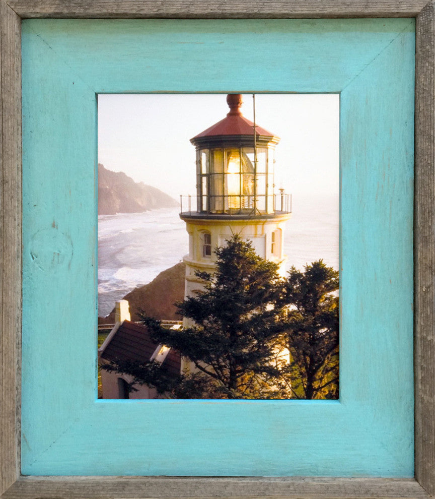 Barnwood Picture Frame, Lighthouse Robin Egg Blue Rustic Wood Frame, 10"x13"