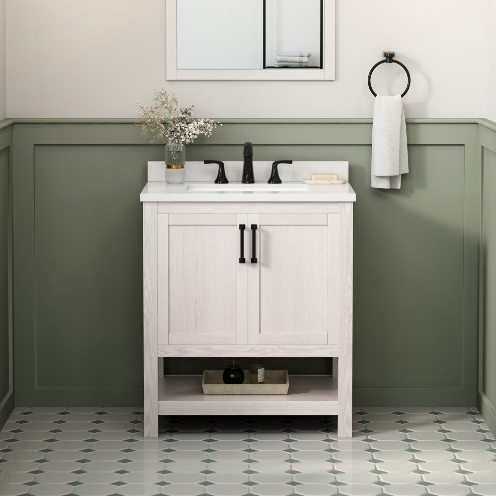 Ove Decors Vegas Single Sink Bathroom Vanity Set With Countertop, White, Antique White, 30"