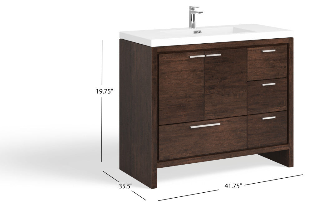 Cerrin Bath Vanity, Rosewood, 42", Single Sink, Freestanding