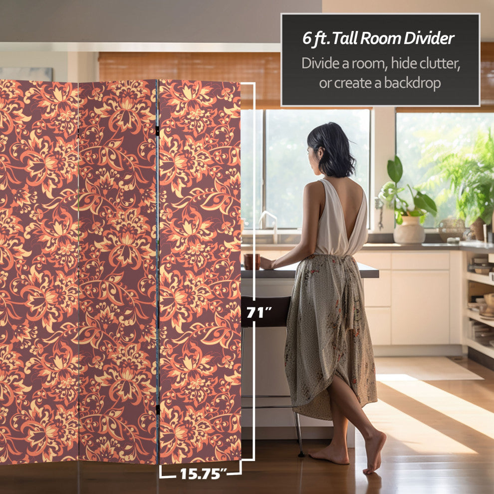 6' Tall Double Sided Floral Wallpaper Canvas Room Divider