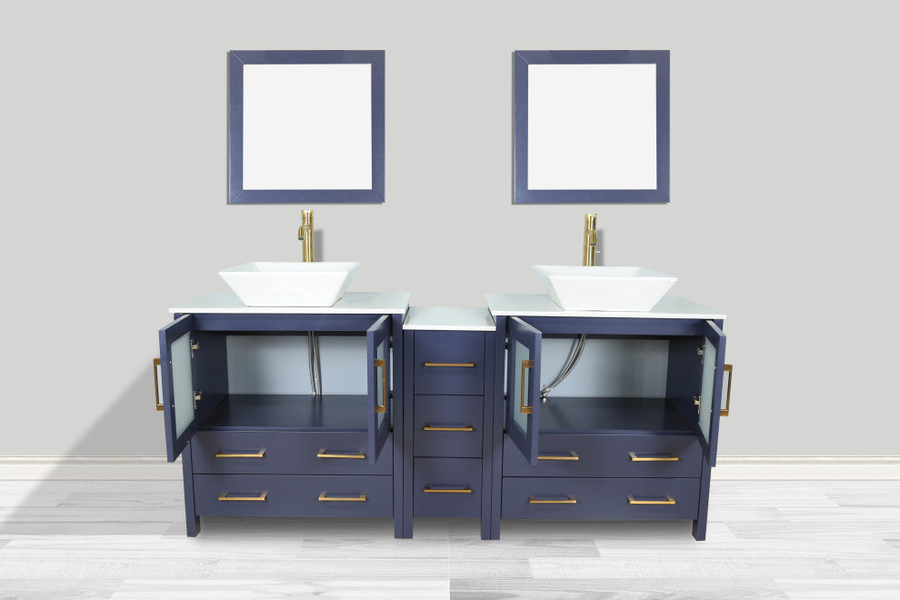 Vanity Art Vanity Set With Vessel Sink, Blue, 72", Standard Mirror
