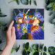 8x8" Purple Iris Yellow Shade Ceramic Art Tile and Trivet Hot Plate