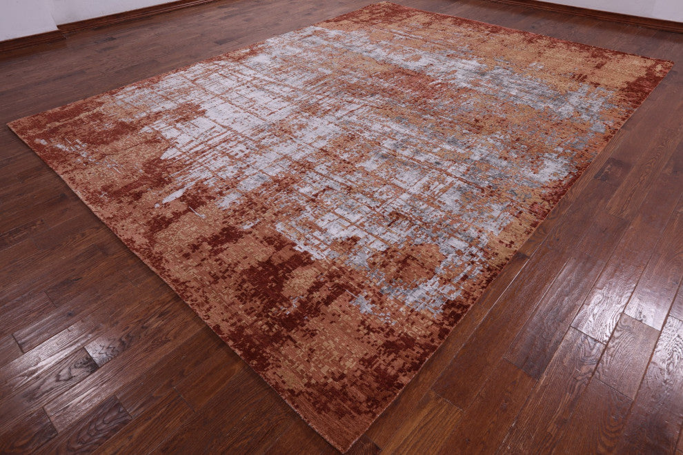 9' 11" X 13' 4" Wool and Silk Modern Handmade Rug Q7248