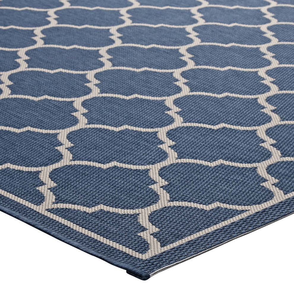 Area Rug Floor Carpet, Indoor Outdoor, Moroccan, Rectangular, 9x12, Blue Beige