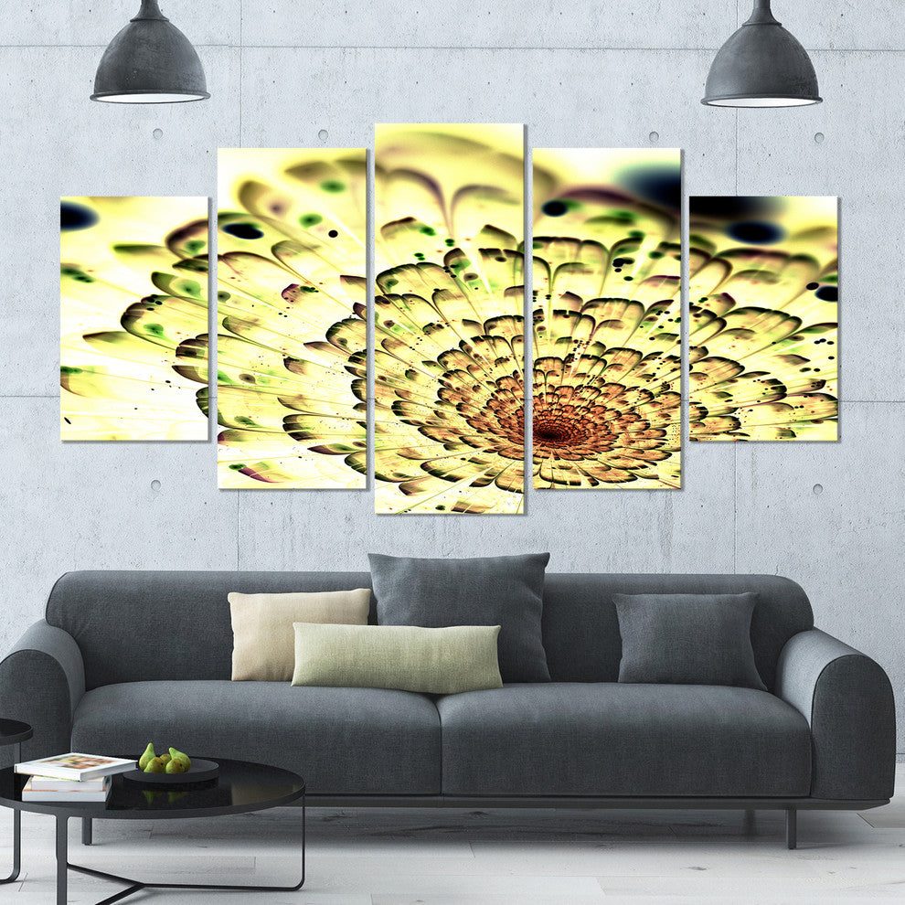 Green Light Fractal Flower Pattern, Abstract Wall Art Canvas, 60"x32", 5 Panels