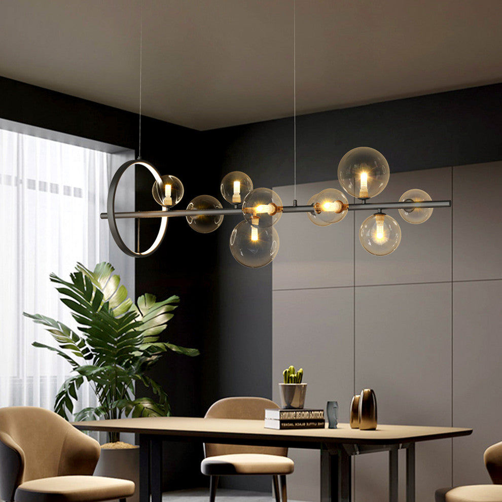 Bubi Modern Black Island Pendant Light for Kitchen 10-Light Globe Glass Shade