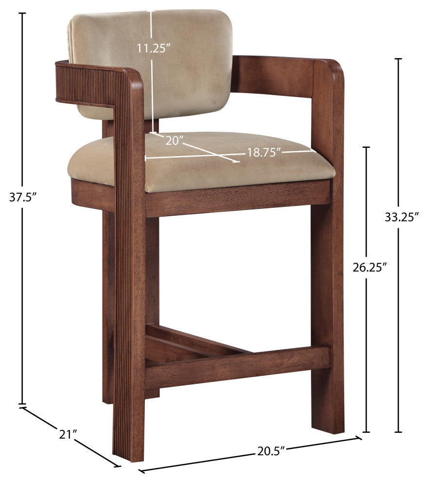 Sacha Upholstered Bar and Counter Stool, Beige, Velvet, Brown