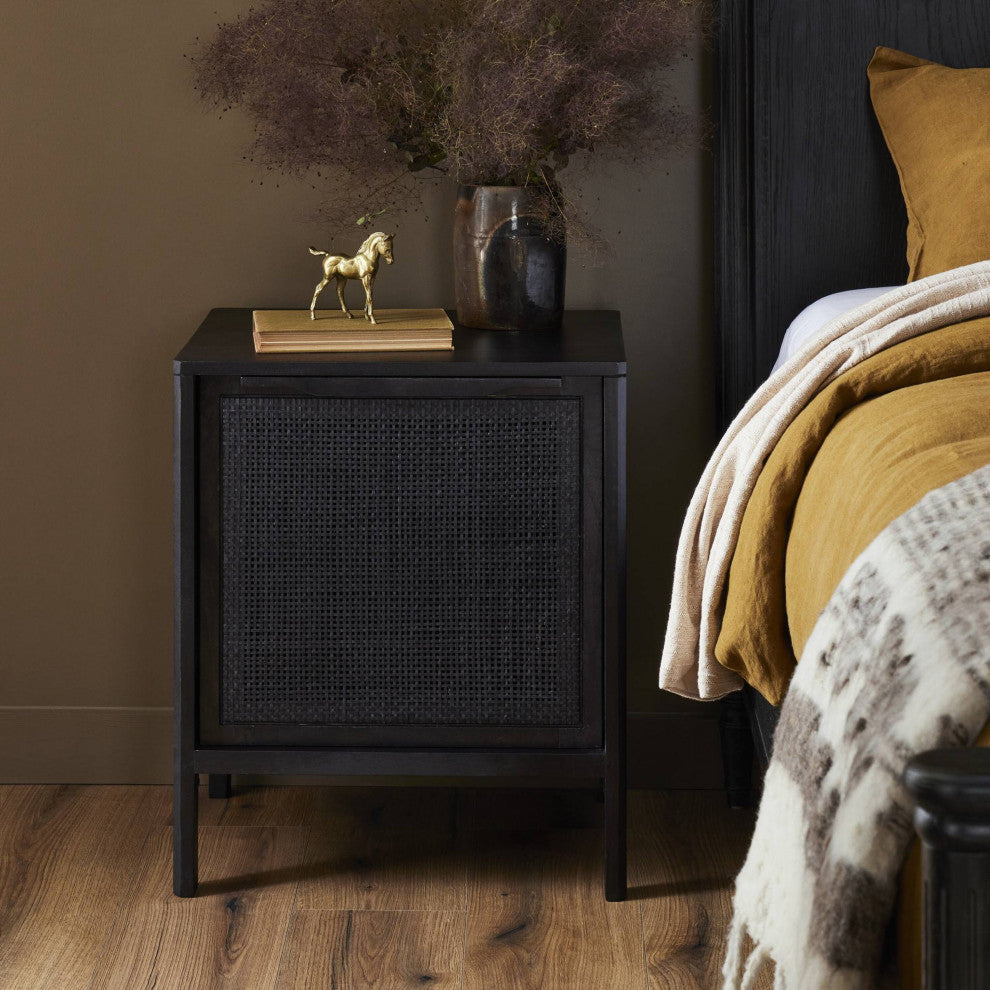 Sydney Left Nightstand Black Wash, Black Cane