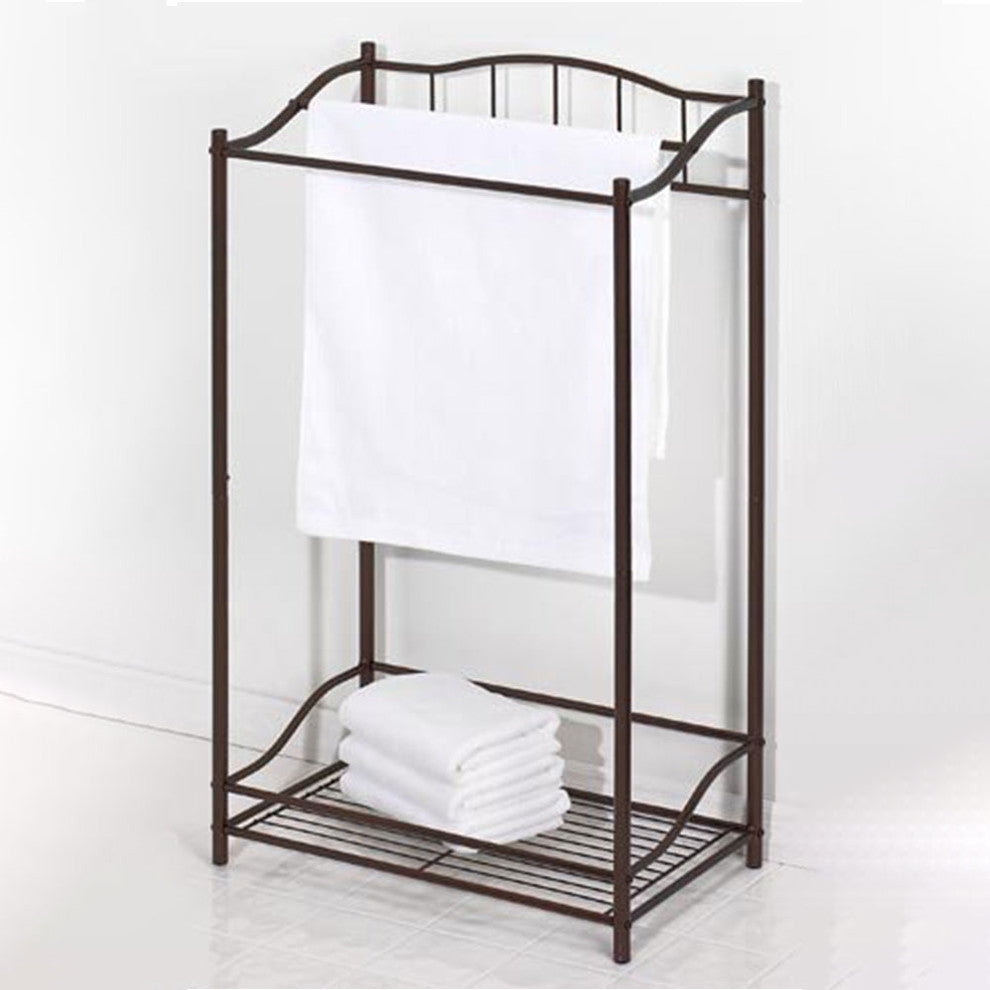 Benzara Metal Bath Towel Butler Stand With Shelf, Bronze