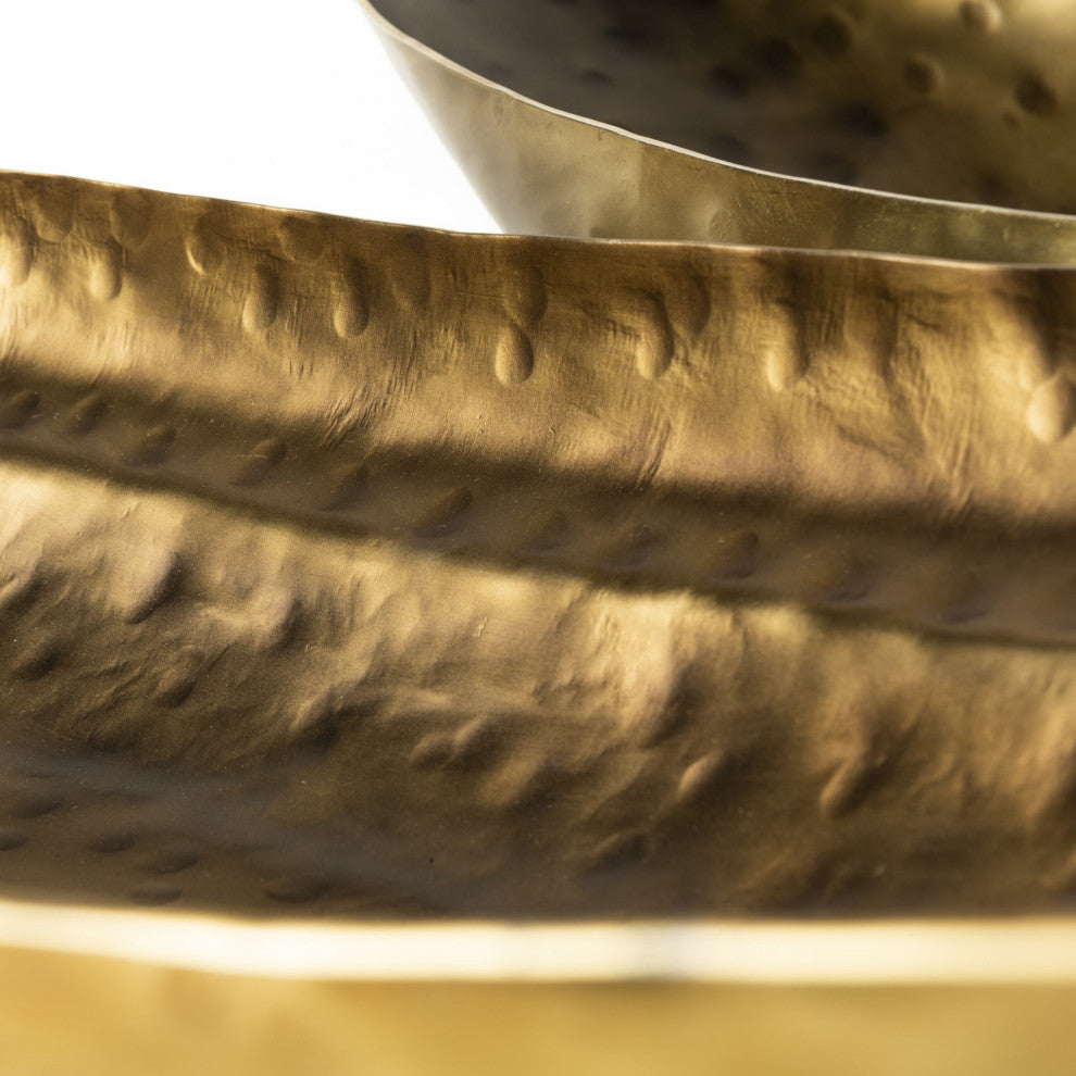 Set of Two Gold Boat Shaped Hammered Bowls