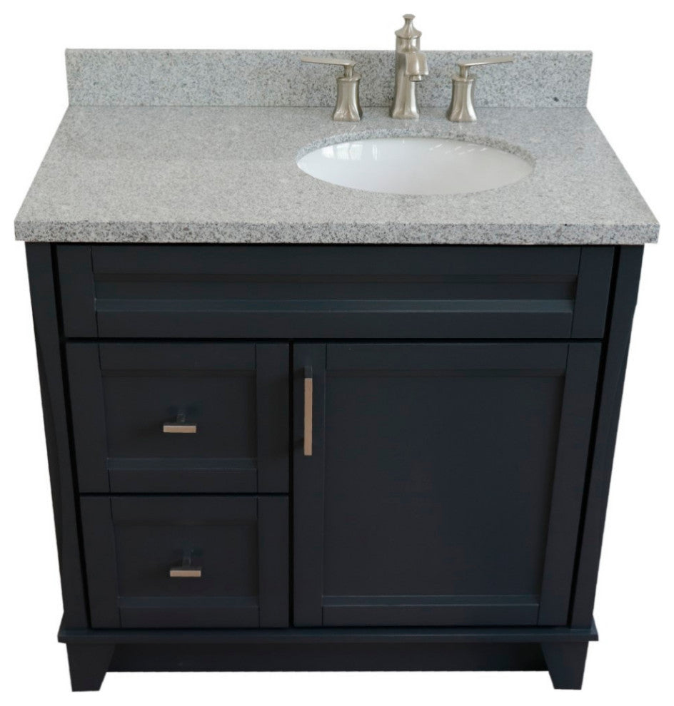 37" Single Sink Vanity, Dark Gray Finish With Gray Granite