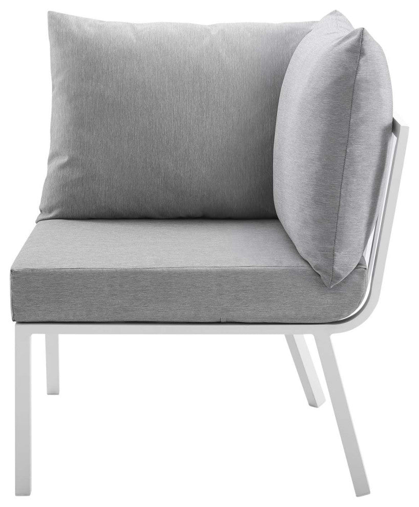 Lounge Chair, Aluminum, Metal, White Gray, Modern, Outdoor Patio Bistro