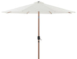 Fiji Patio Umbrella and Base, White, Teak Pole, Teak Cozumel Base