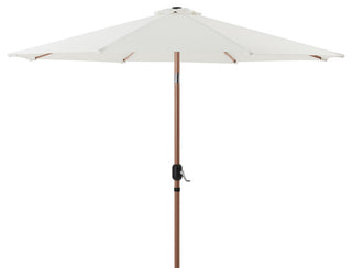Fiji Patio Umbrella and Base, White, Teak Pole, Teak Cozumel Base