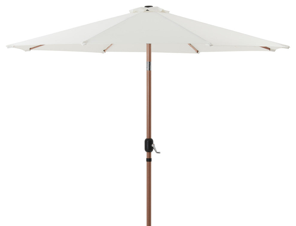 Fiji Patio Umbrella and Base, White, Teak Pole, Teak Cozumel Base