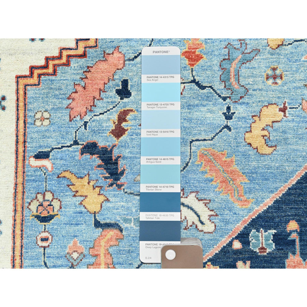 Light Blue Soft Wool Hand Knotted Serapi Heriz Design Rug, 9'0"x11'10"