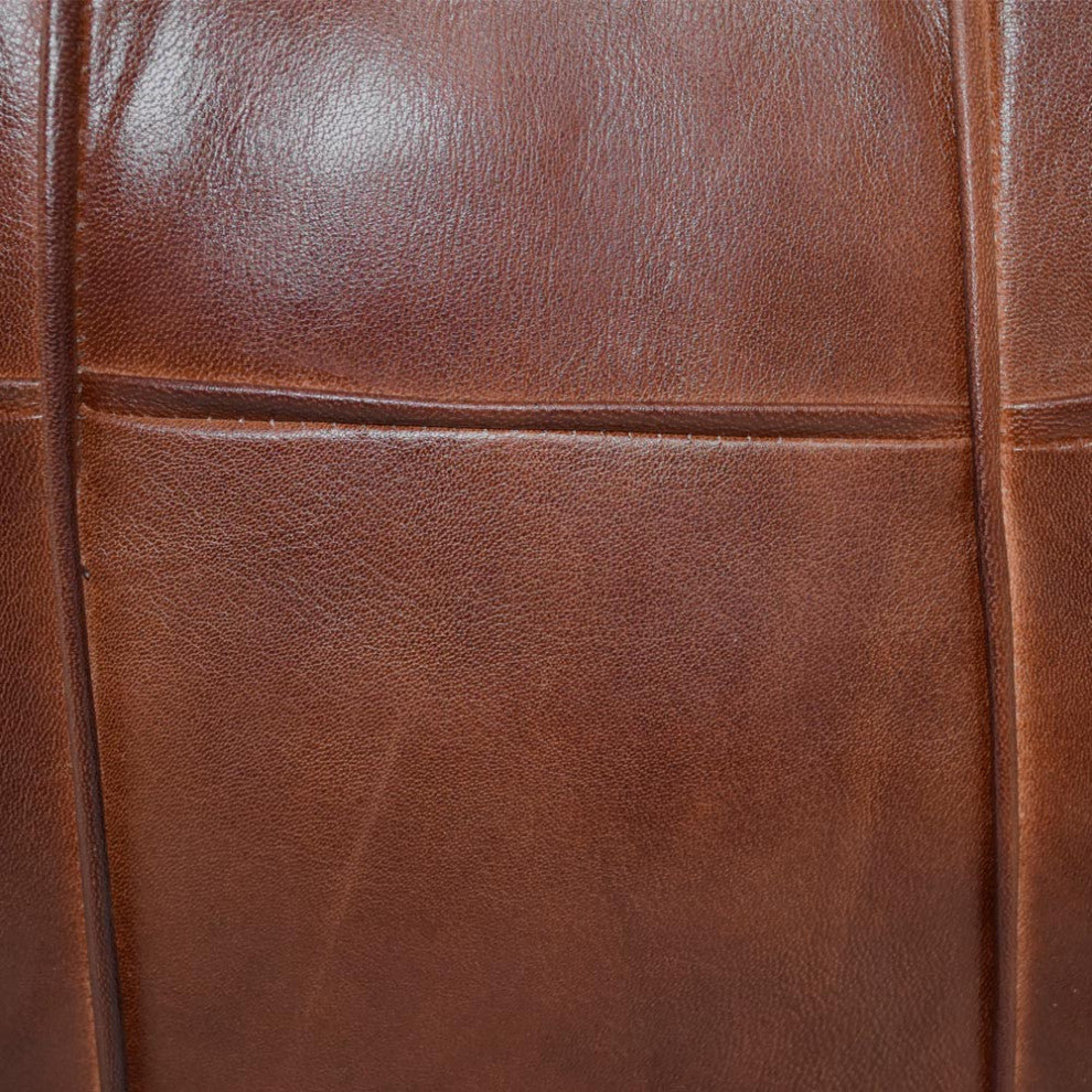Pouf-Solid Handmade Leather Pouf (Recycled Foam with Fiber Fill), Brown, Square, 16x16x16