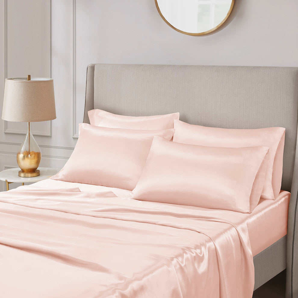 Madison Park Essentials Satin Luxury 6 PC Sheet Set, Blush