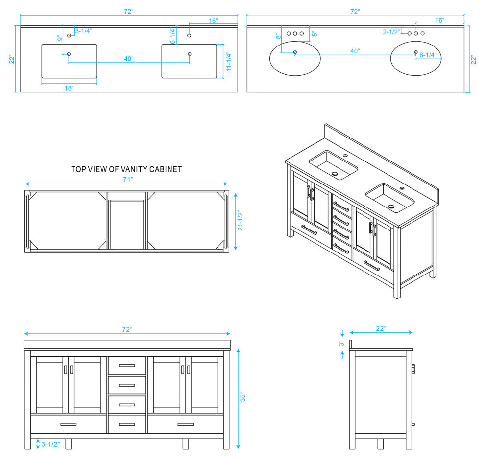 Wyndham WCS141472DGYCMUNSMED 72" Vanity in Gray + Carrera Marble and Square Sin