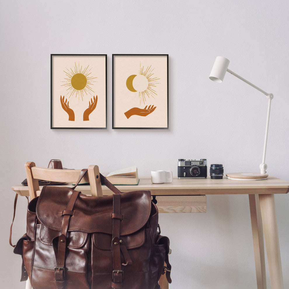 Boho Chic Hands Embracing Enlightened Eclipsed Sky , 2pc, each 11 x 14