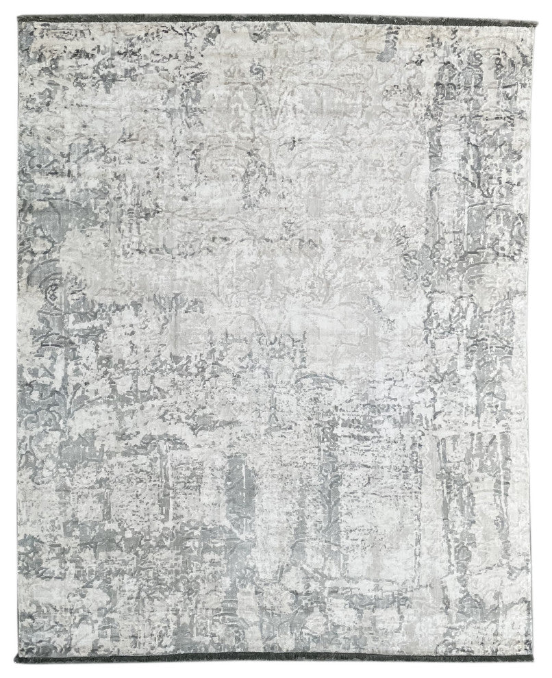 Hand-Knotted Wool Ivory/Gray Transitional Modern Modern Rug, 7' X 9'