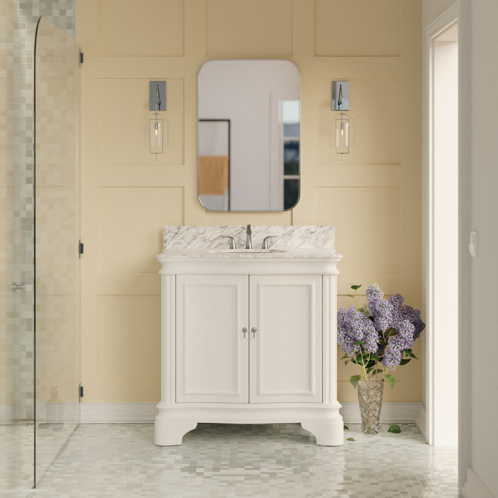 Katherine 36" Bath Vanity, White, Carrara Marble