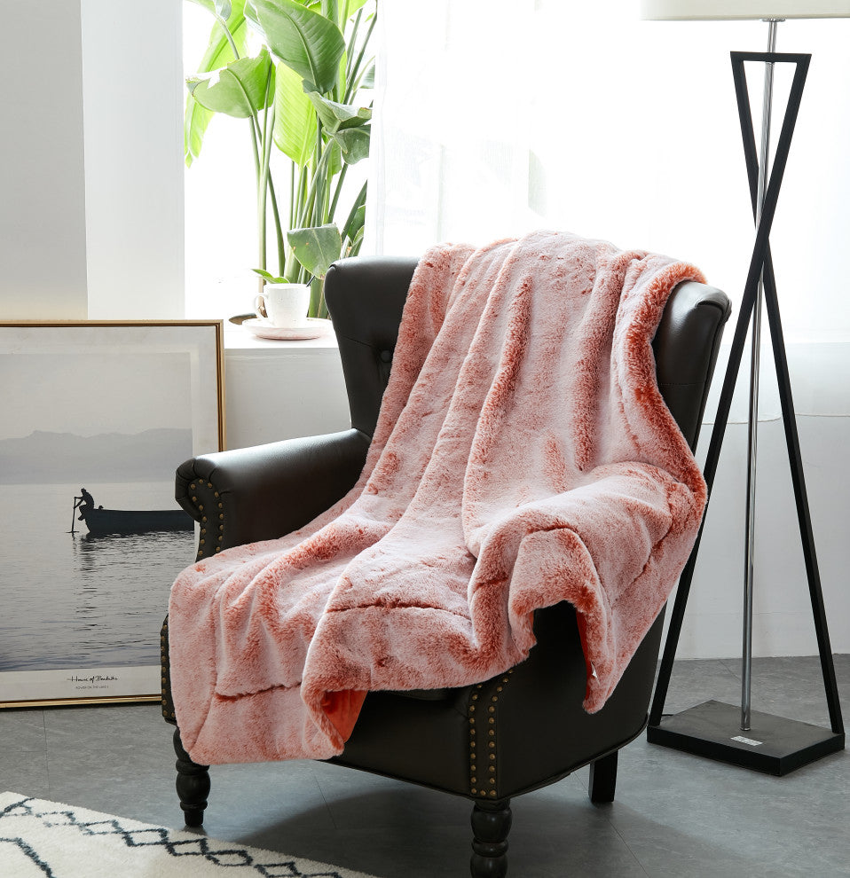 Heavy Faux Fur Throw, Burnt Orange, 60"x80"