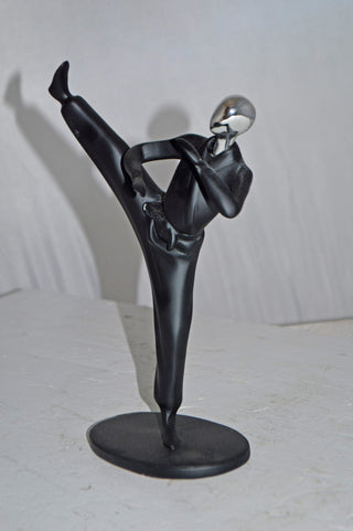 Karate, Krav Maga Front Kick, Black Chrome, Resin Statue - Size: 3" x 7" x 11"