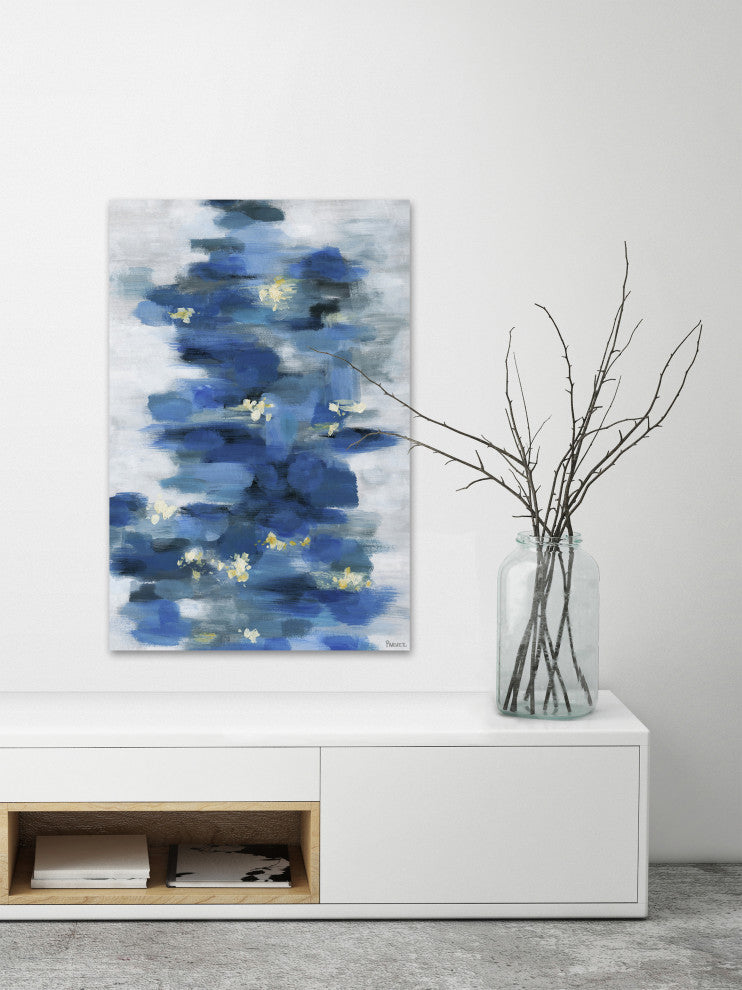 "Blurry Blue Flowers" Painting Print on Wrapped Canvas, 24"x36"