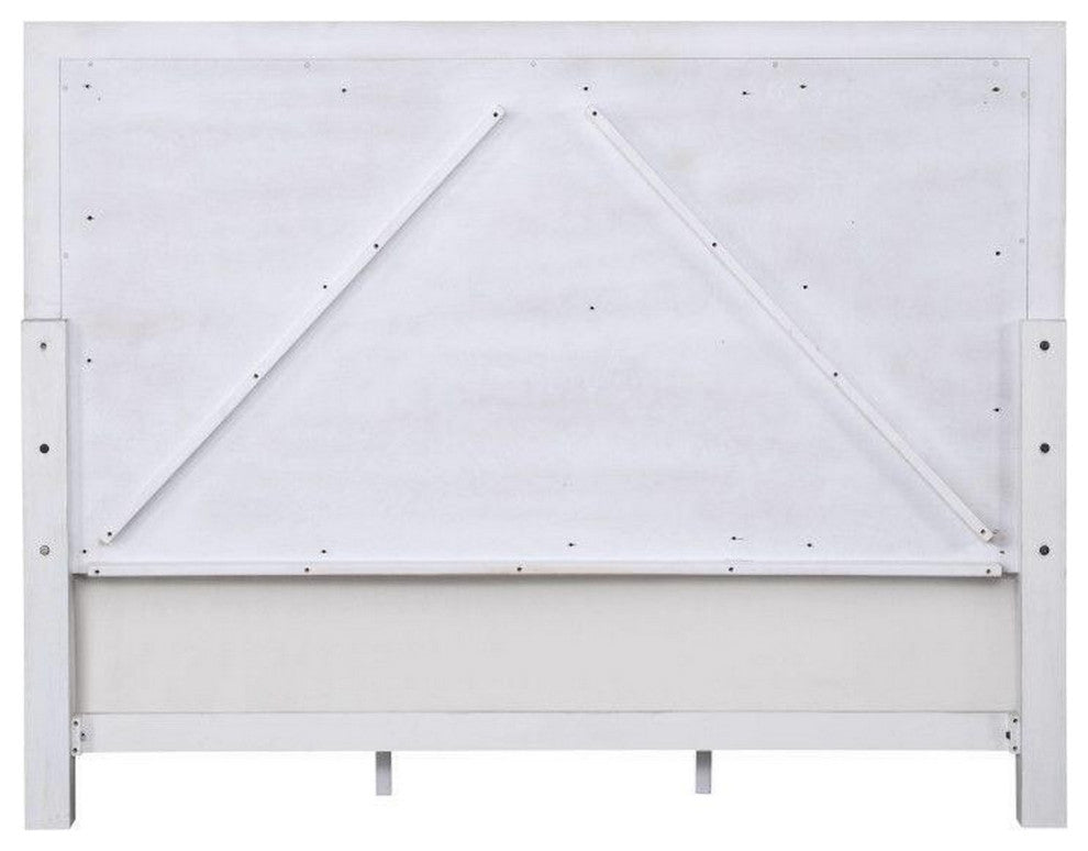 Benzara BM284019 Kate King Size Bed ChannelTufted, Gray Fabric, White Wood Frame