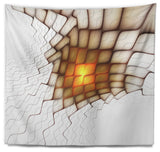 Yellow Flames on White Blocks Abstract Wall Tapestry, 39"x32"