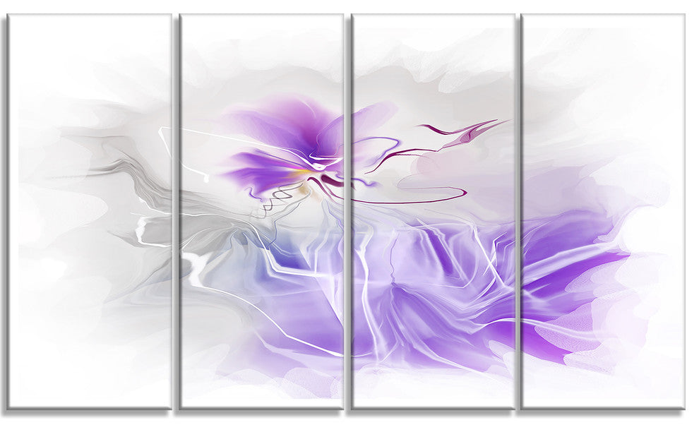 Abstract Painted Blue Floral Design, Floral Wall Art, 48"x28", 4 Panels