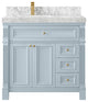 Paris 36" Left Offset Bathroom Vanity, Blue Heather 2" Carrara Marble