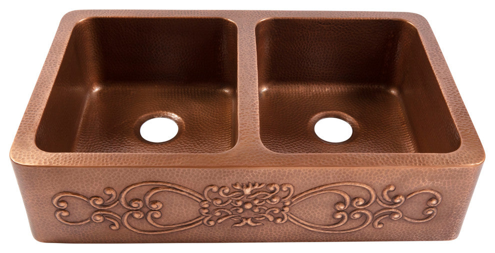Ganku Copper 36" Double Bowl Farmhouse Apron Front Undermount Kitchen Sink