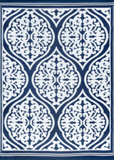 Kingman Transitional Damask Navy/White Rectangle Indoor/Outdoor Area Rug, 8'x10'
