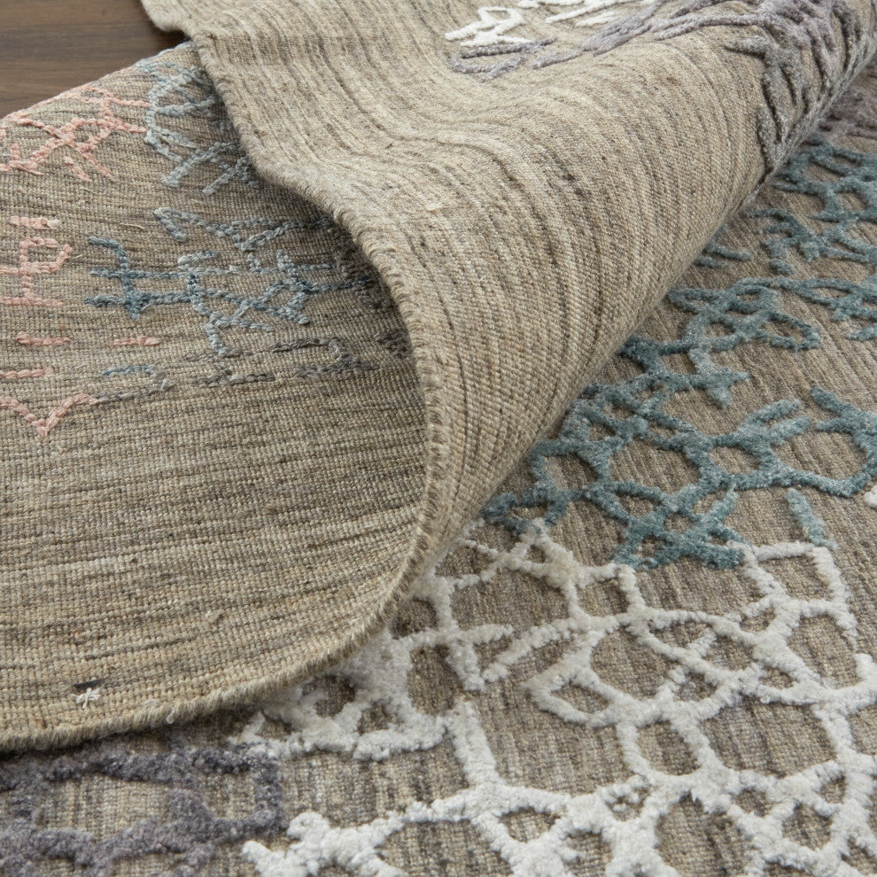 Weave & Wander Huntley Rug, Coral Pink/Blue/Taupe, 5' X 8'