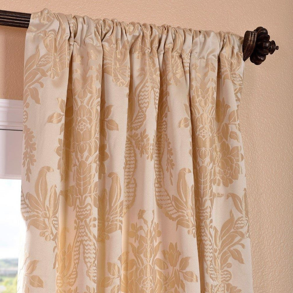 Magdelena Champagne FauxSilk Jacquard Curtain Single Panel, 50"x84"