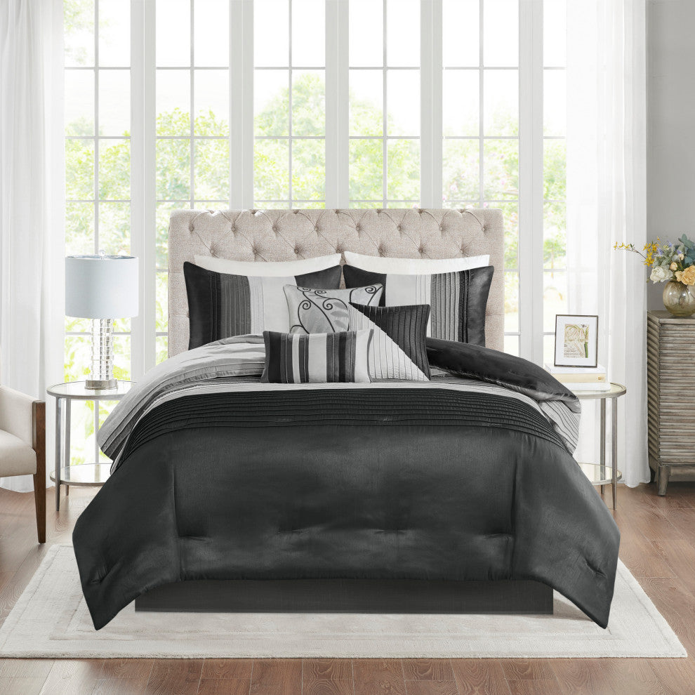 Madison Park Amherst 7 Piece Comforter Set, Black