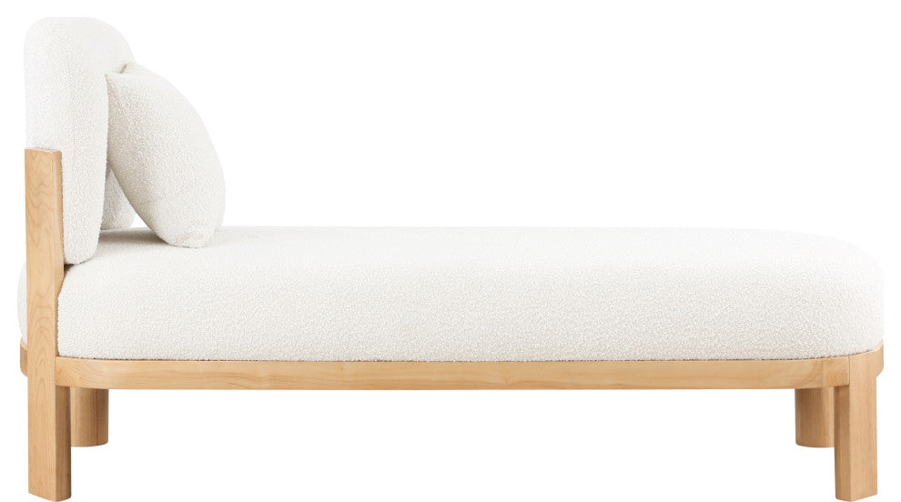 Maybourne Boucle Fabric Upholstered Chaise/Bench, Cream, Natural Finish