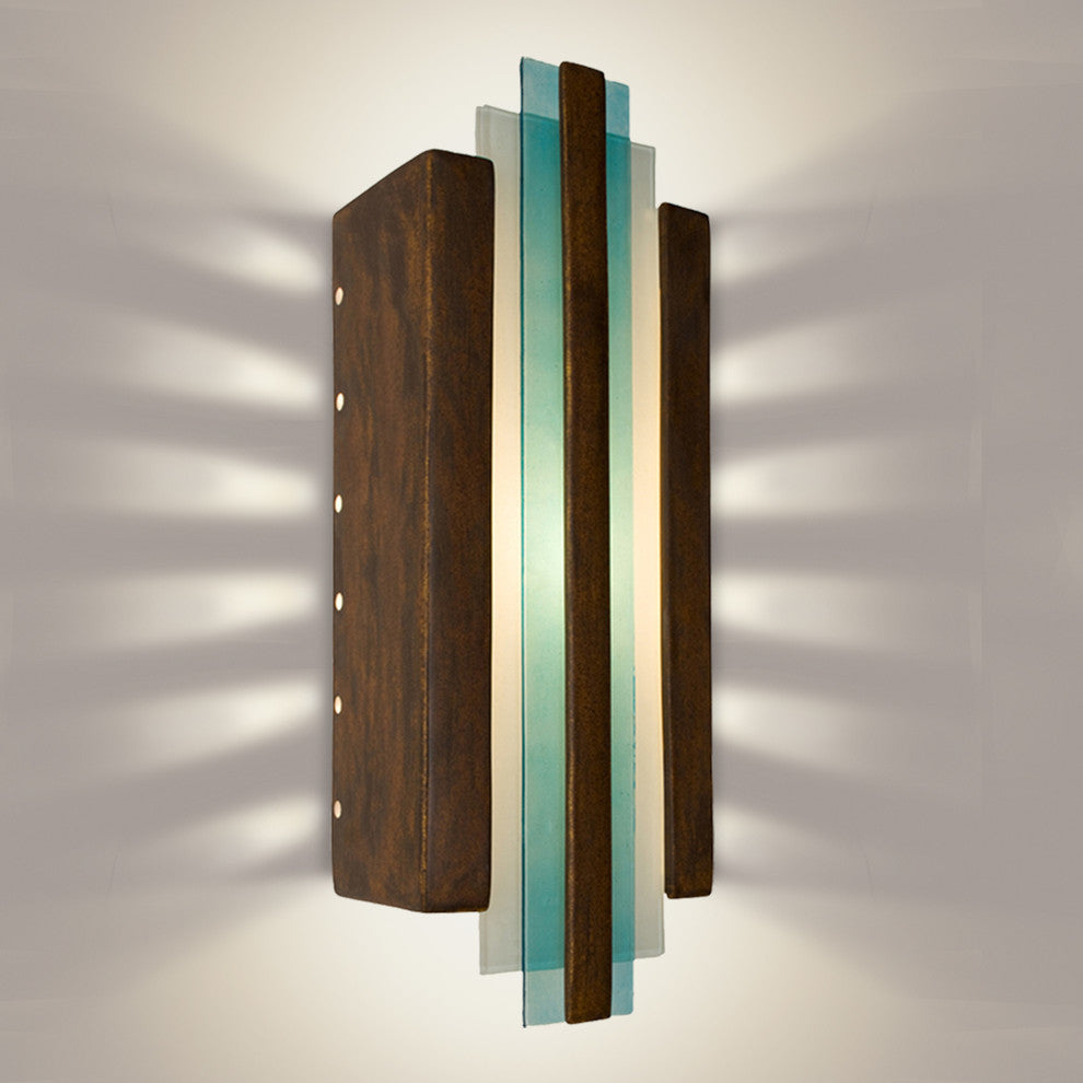 Empire Wall Sconce, Butternut and Turquoise, Bulb Type: E12