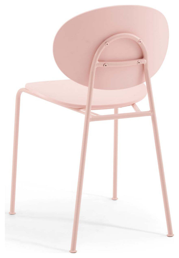 Side Dining Chair, Set of 2, Plastic, Metal, Pink, Modern, Bistro Restaurant