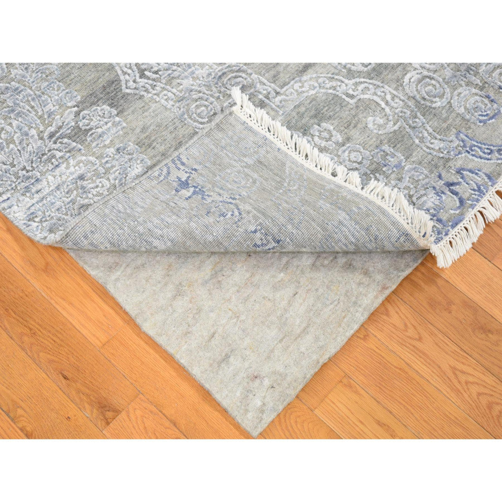Taupe Hi and Lo Silk With Textured Wool Hand Knotted Transitional Rug 8'1"x10'4"